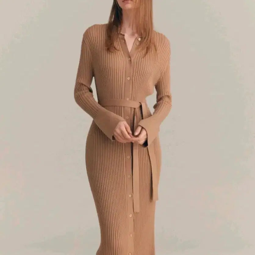 [BUNJANG] SIE Cotton Silk Knit Collar Long Dress / [시에/SIE] 정품 봄여름 코튼 실크 니트 카라 롱 원피스
