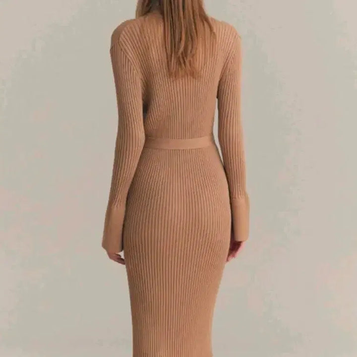 [BUNJANG] SIE Cotton Silk Knit Collar Long Dress / [시에/SIE] 정품 봄여름 코튼 실크 니트 카라 롱 원피스
