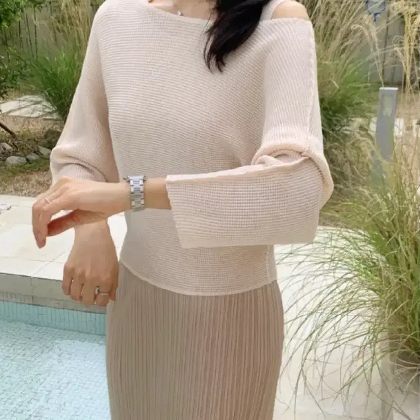 [BUNJANG] Jade Mong Waffle Cropped 3/4 Sleeve Top Yogurt F / 제이드몽 와플 크롭 칠부탑 요구르트 F