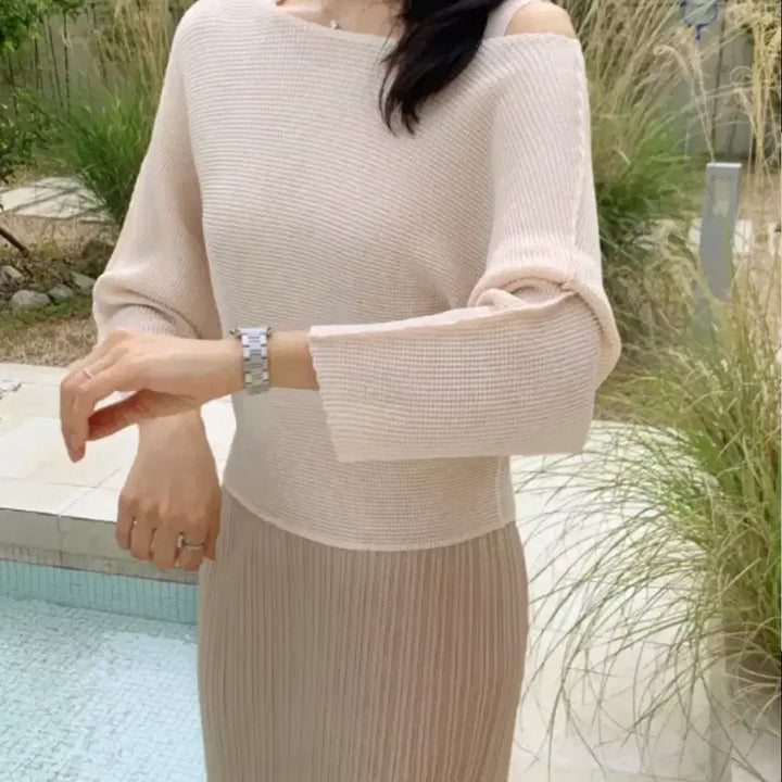 [BUNJANG] Jade Mong Waffle Cropped 3/4 Sleeve Top Yogurt F / 제이드몽 와플 크롭 칠부탑 요구르트 F