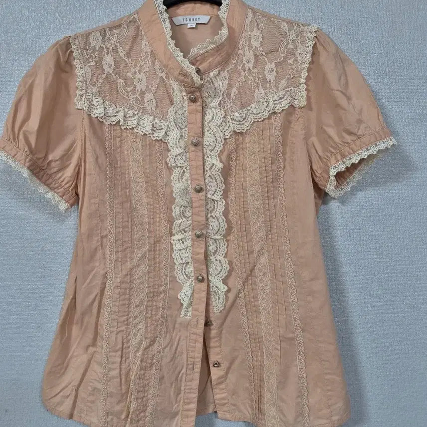 [BUNJANG] Tomboy Lace Panel Cotton Blouse Size 55 / 톰보이 레이스배색 아사면 블라우스 55