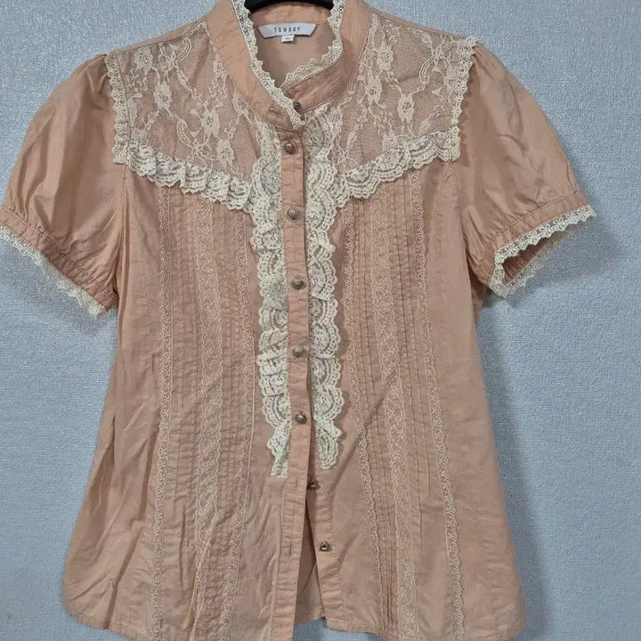 [BUNJANG] Tomboy Lace Panel Cotton Blouse Size 55 / 톰보이 레이스배색 아사면 블라우스 55