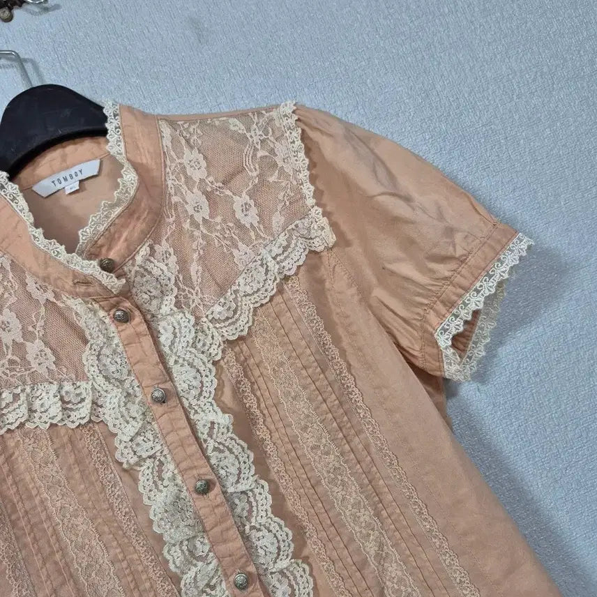 [BUNJANG] Tomboy Lace Panel Cotton Blouse Size 55 / 톰보이 레이스배색 아사면 블라우스 55