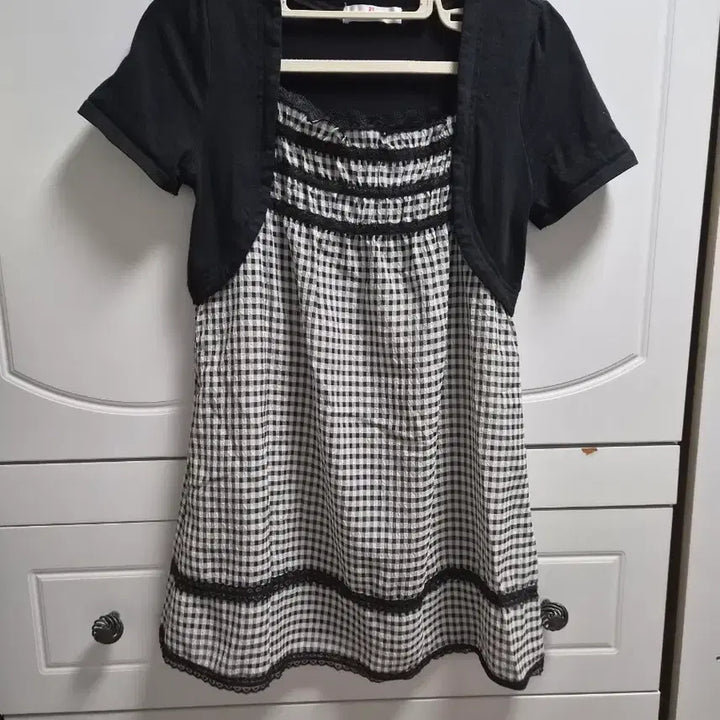 [BUNJANG] Vintage Check Layered Dress / 빈티지 체크 레이어드 원피스 모리걸 일체형 블랙