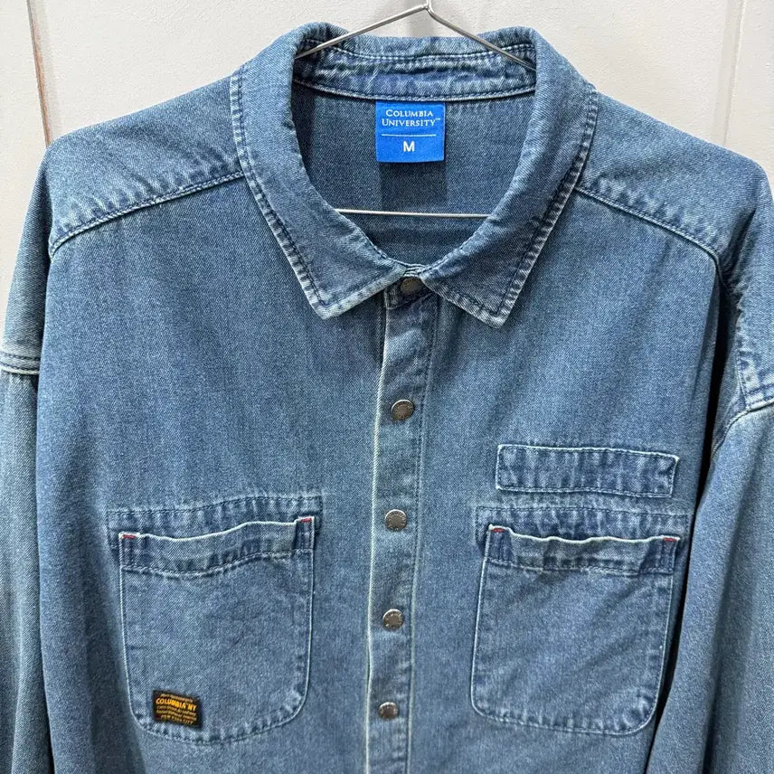 [BUNJANG] Columbia University Vintage Oversized Denim Shirt / M 컬럼비아 유니버시티 빈티지 오버핏 데님 셔츠 청남방