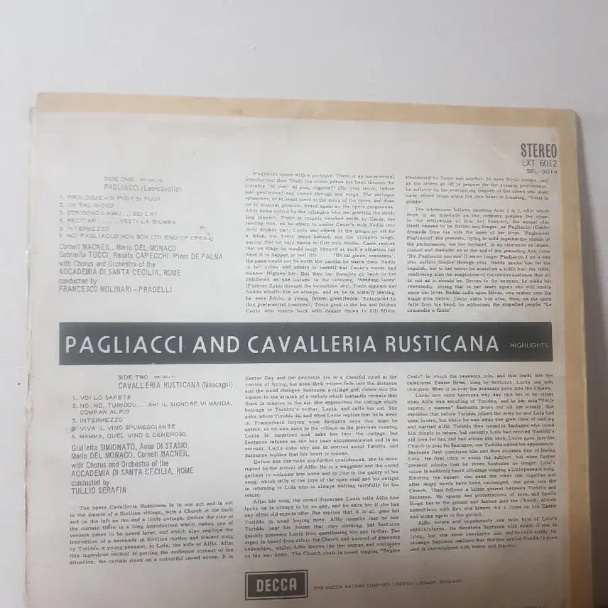 [BUNJANG] Opera Arias by Leoncavallo and Mascagni Classic LP Vinyl - Budget Priced / 성악 레온카발로 마스카니 성음 클래식엘피 바이닐vinyl 염가lp
