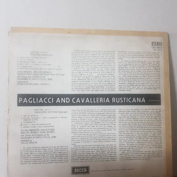 [BUNJANG] Opera Arias by Leoncavallo and Mascagni Classic LP Vinyl - Budget Priced / 성악 레온카발로 마스카니 성음 클래식엘피 바이닐vinyl 염가lp