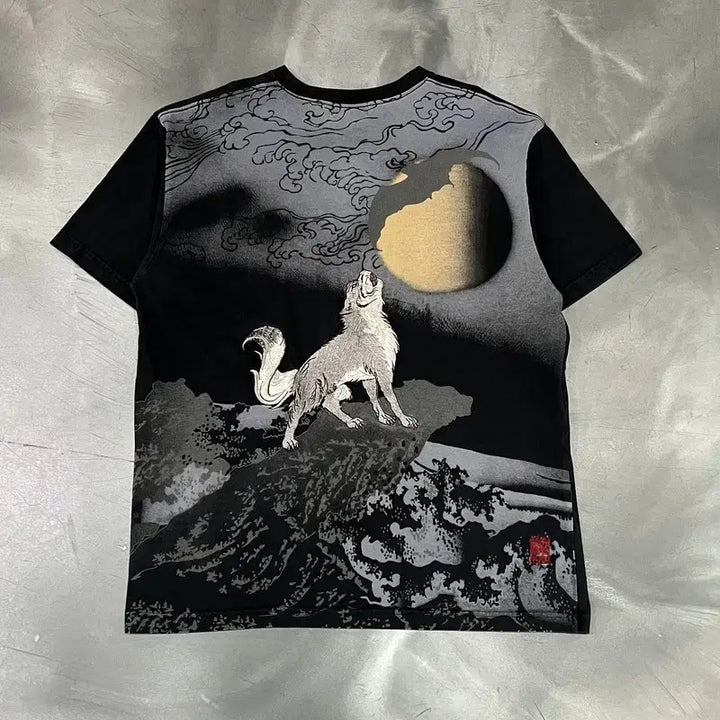 [BUNJANG] Karakuri Tamashii Embroidered Graphic T-Shirt / 카라쿠리 타마시 자수 프린팅 반팔티 y16618