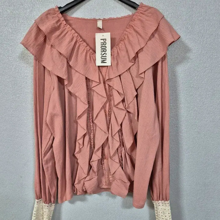 [BUNJANG] PRORSUM Frill Lace Sleeve Blouse Pink / PRORSUM 프릴 블라우스 핑크 레이스 소매 66전후