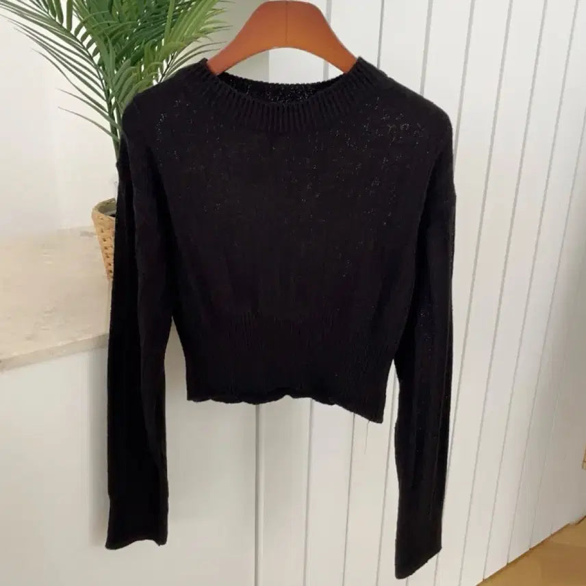 [BUNJANG] Short Crop Knit Top - Black / 봄 여름 니트 숏 크롭 스타일 