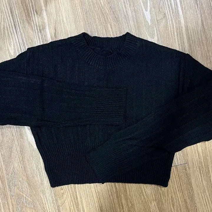 [BUNJANG] Short Crop Knit Top - Black / 봄 여름 니트 숏 크롭 스타일 