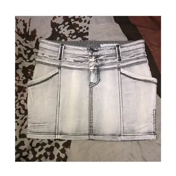 [BUNJANG] Vintage BNX White Denim Shirring Stitch Mini Skirt / 빈티지 bnx 화이트 진 셔링 스티치 미니 스커트