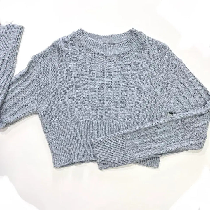 [BUNJANG] Knit Short Cropped Top - Sky / 봄 여름 니트 숏 크롭 스타일