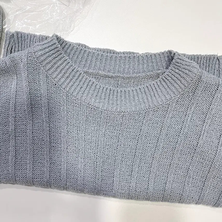 [BUNJANG] Knit Short Cropped Top - Sky / 봄 여름 니트 숏 크롭 스타일