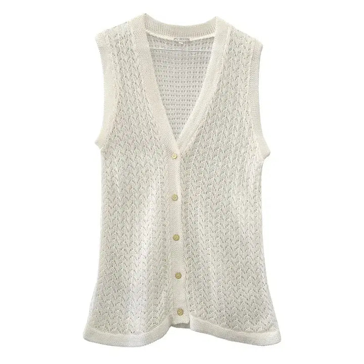 [BUNJANG] Vintage Fairy Punching Cream Knit Vest (L) / 빈티지 페어리 펀칭 크림 니트 조끼 L MADE IN JAPAN