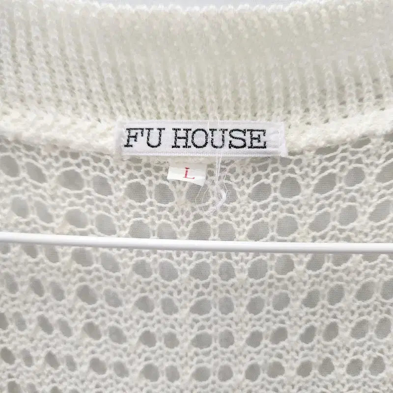 [BUNJANG] Vintage Fairy Punching Cream Knit Vest (L) / 빈티지 페어리 펀칭 크림 니트 조끼 L MADE IN JAPAN