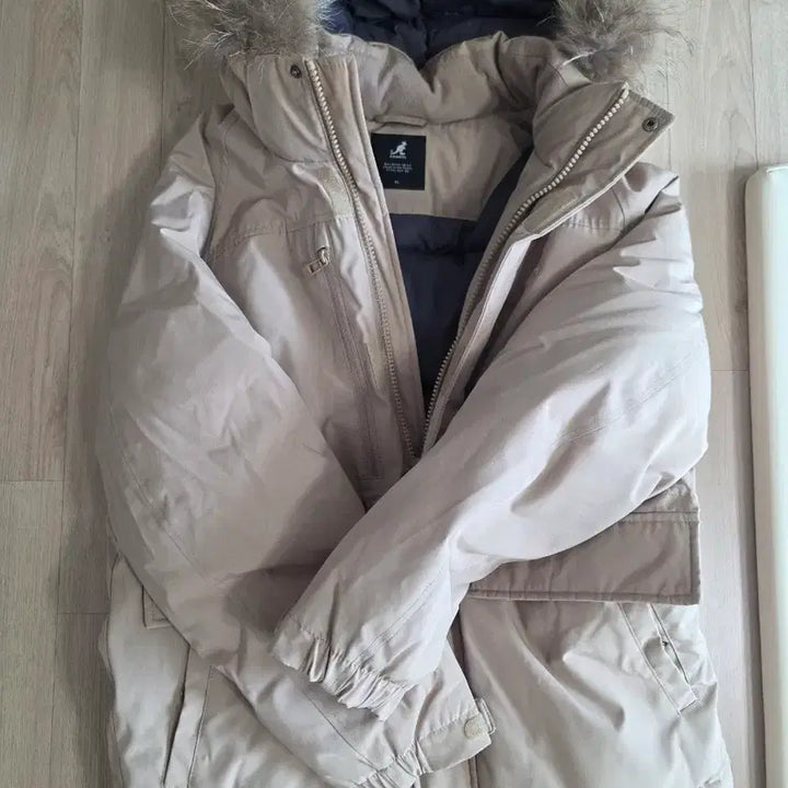 [BUNJANG] Kangol Hooded Padded Jumper Beige / 캉골 베이지 후드 패딩 점퍼