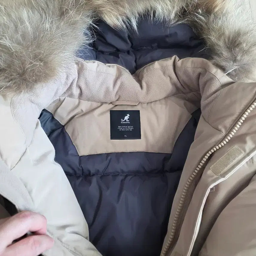 [BUNJANG] Kangol Hooded Padded Jumper Beige / 캉골 베이지 후드 패딩 점퍼
