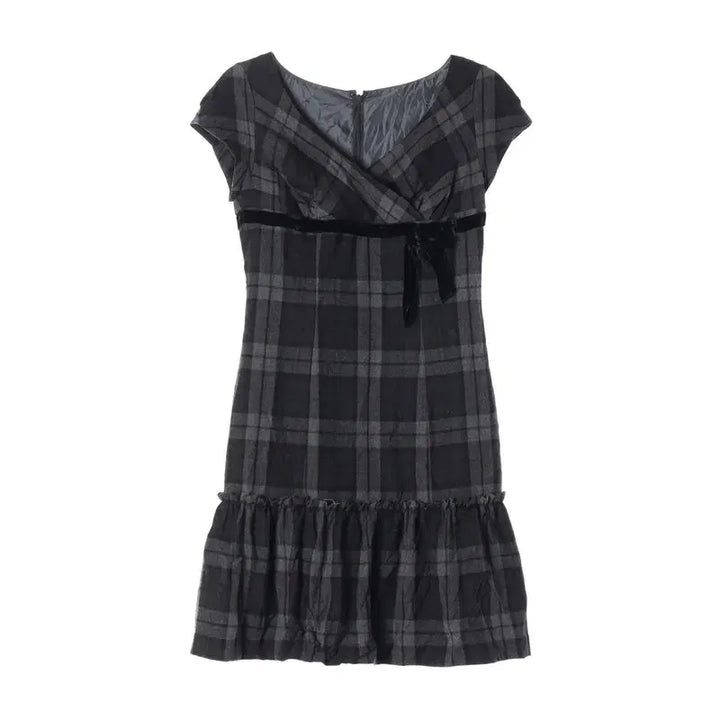 [BUNJANG] Vintage Wool Check Short Sleeve Dress (Women&
