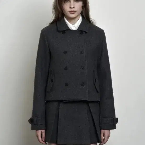 [BUNJANG] Synergyn Pleated Wool Mini Skirt Charcoal S / 시너진 플리츠 울 미니 스커트 차콜 S