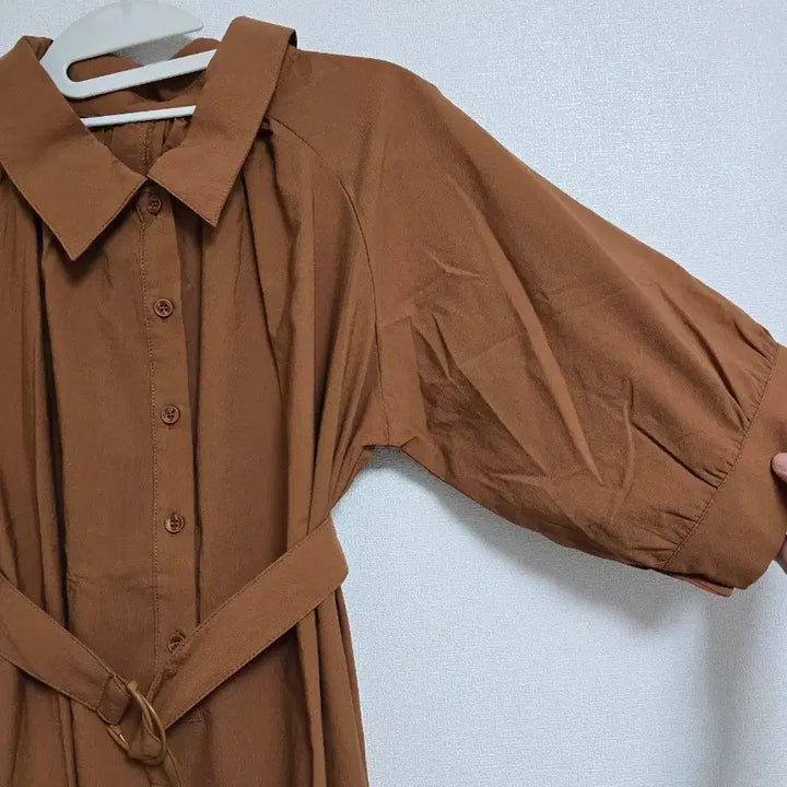 [BUNJANG] Brown Shirt Long Dress with Belt / 브라운 셔츠 벨트 롱 원피스