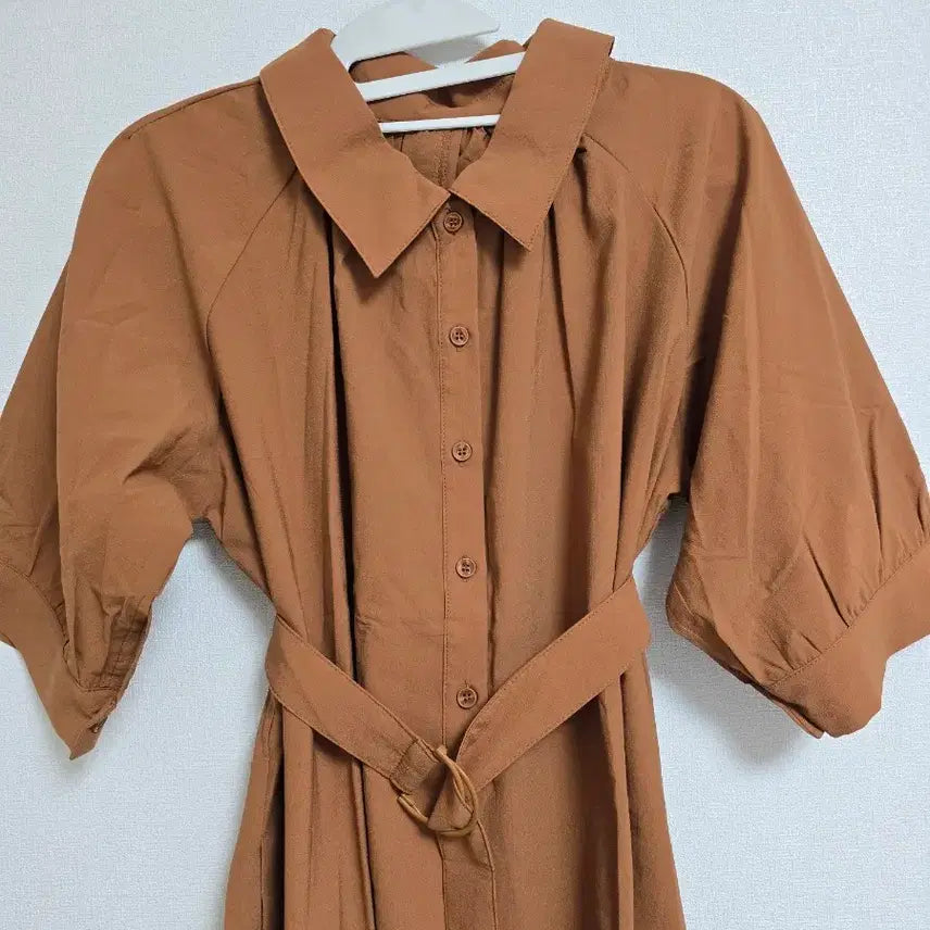 [BUNJANG] Brown Shirt Long Dress with Belt / 브라운 셔츠 벨트 롱 원피스