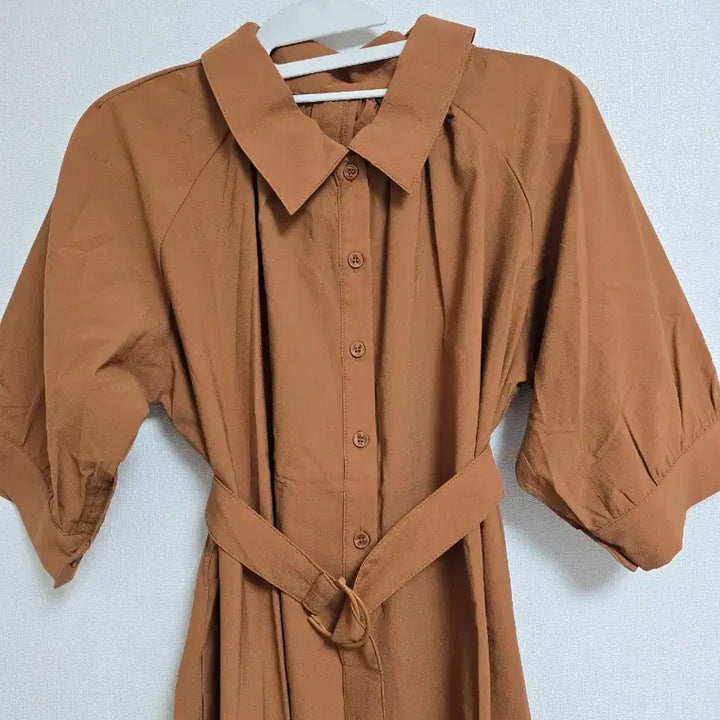 [BUNJANG] Brown Shirt Long Dress with Belt / 브라운 셔츠 벨트 롱 원피스