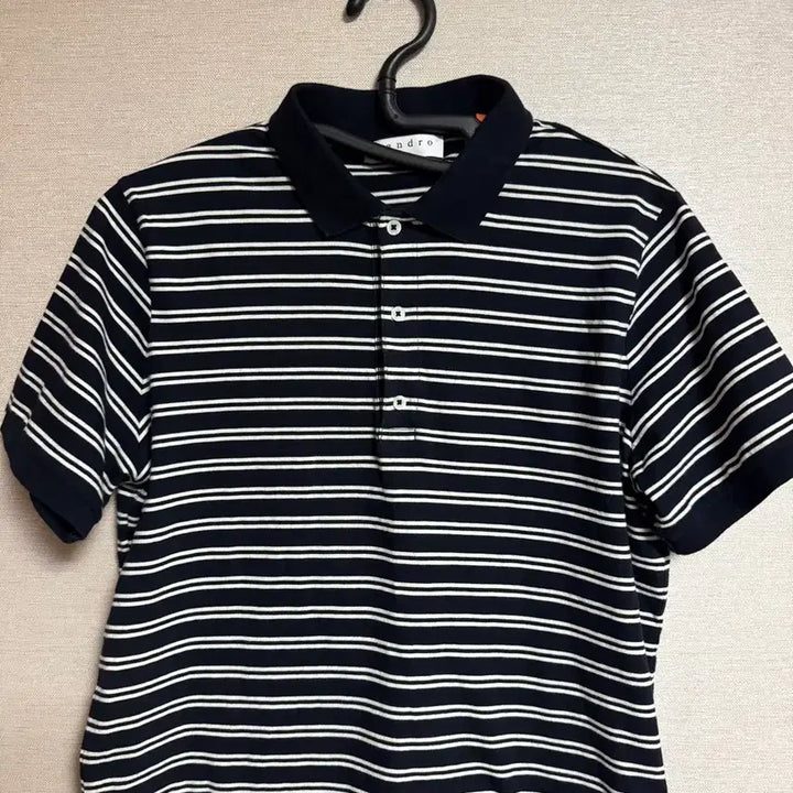 [BUNJANG] Sandro Striped Collar Short Sleeve T-Shirt / 산드로 스트라이프 카라 반팔티