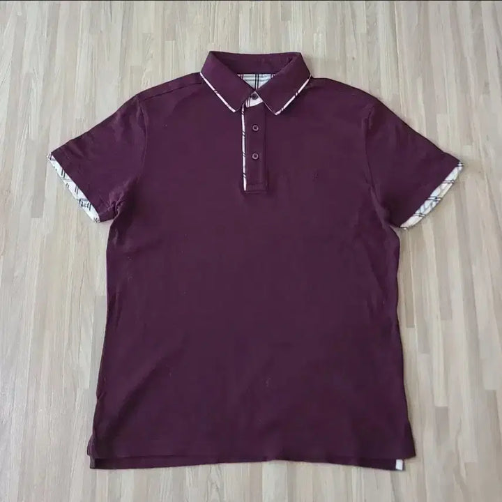 [BUNJANG] Beanpole Burgundy Check Contrast Short Sleeve Polo Shirt Size 95 / 95) 빈폴 버건디 체크 배색 반팔 카라티