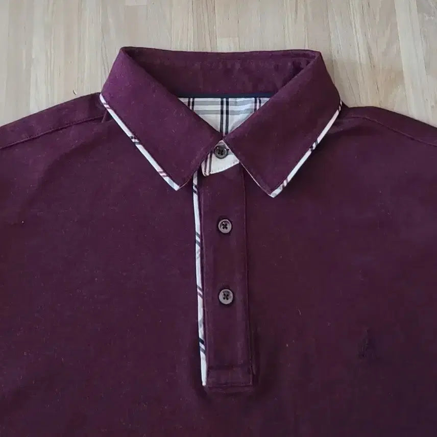 [BUNJANG] Beanpole Burgundy Check Contrast Short Sleeve Polo Shirt Size 95 / 95) 빈폴 버건디 체크 배색 반팔 카라티