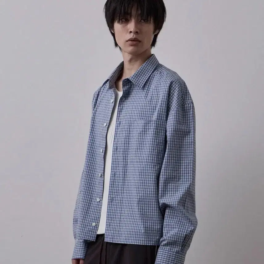 [BUNJANG] Lehab Segment Check Crop Shirt Blue M / 르아브 세그먼트 체크 크롭 셔츠 새상품 선착순 세일(가격내림)