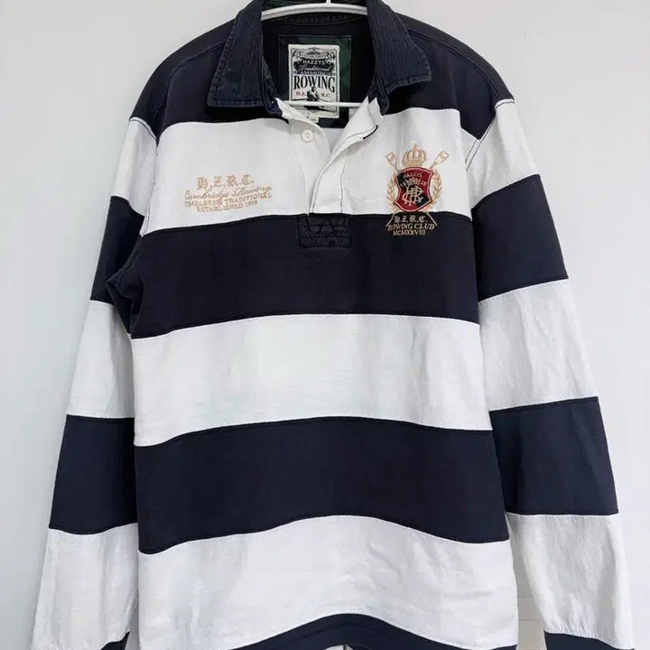 [BUNJANG] Hazzys Striped Rugby Long Sleeve T-Shirt / 헤지스 스트라이프 럭비 티셔츠 (폴로st)