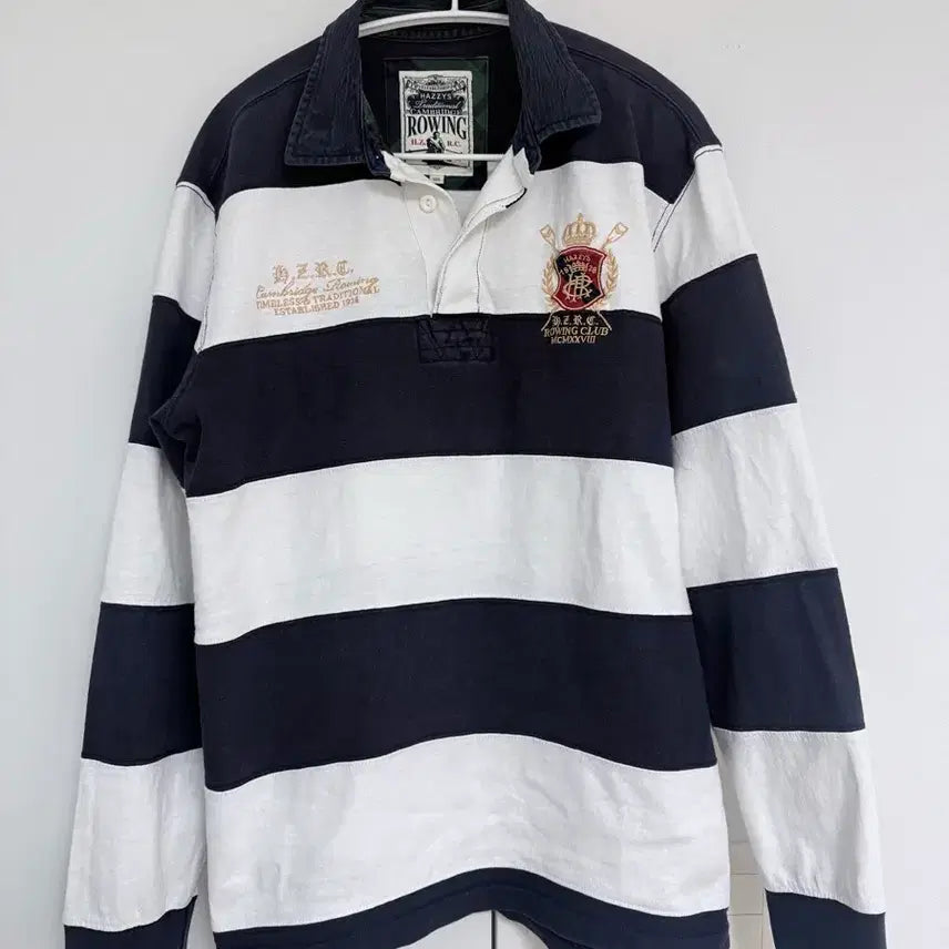 [BUNJANG] Hazzys Striped Rugby Long Sleeve T-Shirt / 헤지스 스트라이프 럭비 티셔츠 (폴로st)