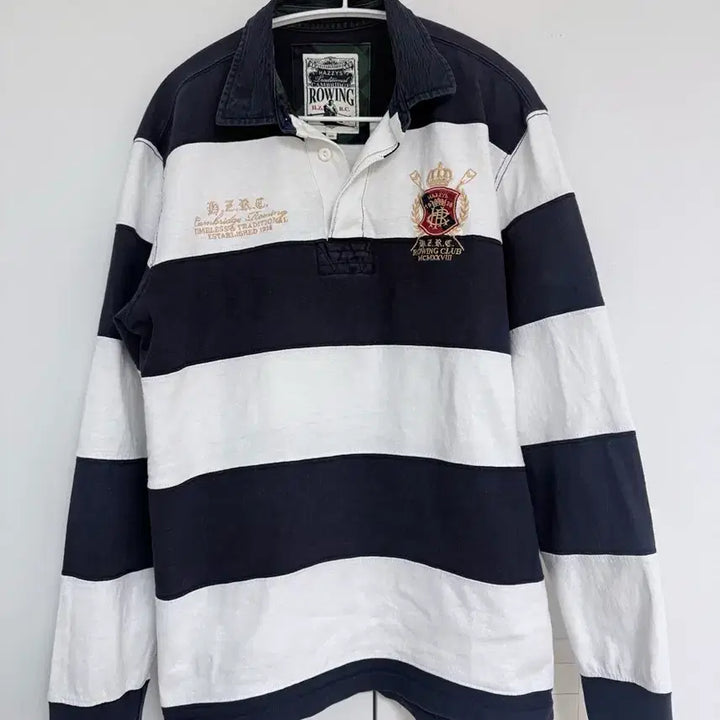 [BUNJANG] Hazzys Striped Rugby Long Sleeve T-Shirt / 헤지스 스트라이프 럭비 티셔츠 (폴로st)