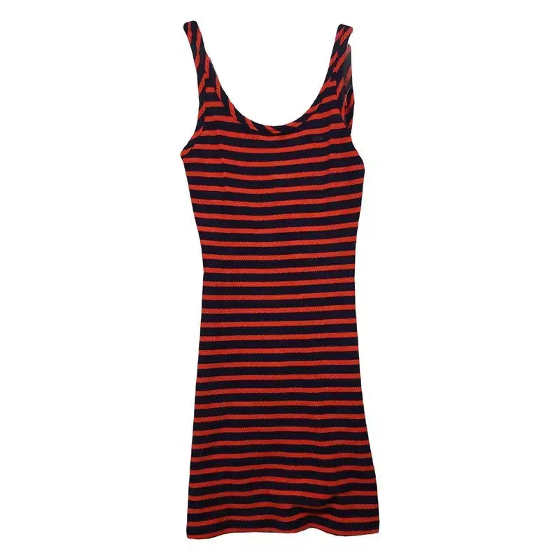 [BUNJANG] Lacoste Striped Logo Sleeveless Dress Red / 라코스테 스트라이프 로고 레드 민소매 원피스 90