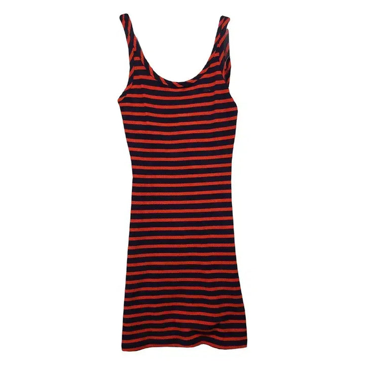 [BUNJANG] Lacoste Striped Logo Sleeveless Dress Red / 라코스테 스트라이프 로고 레드 민소매 원피스 90