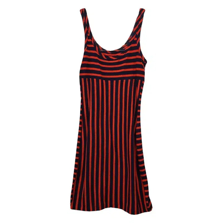 [BUNJANG] Lacoste Striped Logo Sleeveless Dress Red / 라코스테 스트라이프 로고 레드 민소매 원피스 90