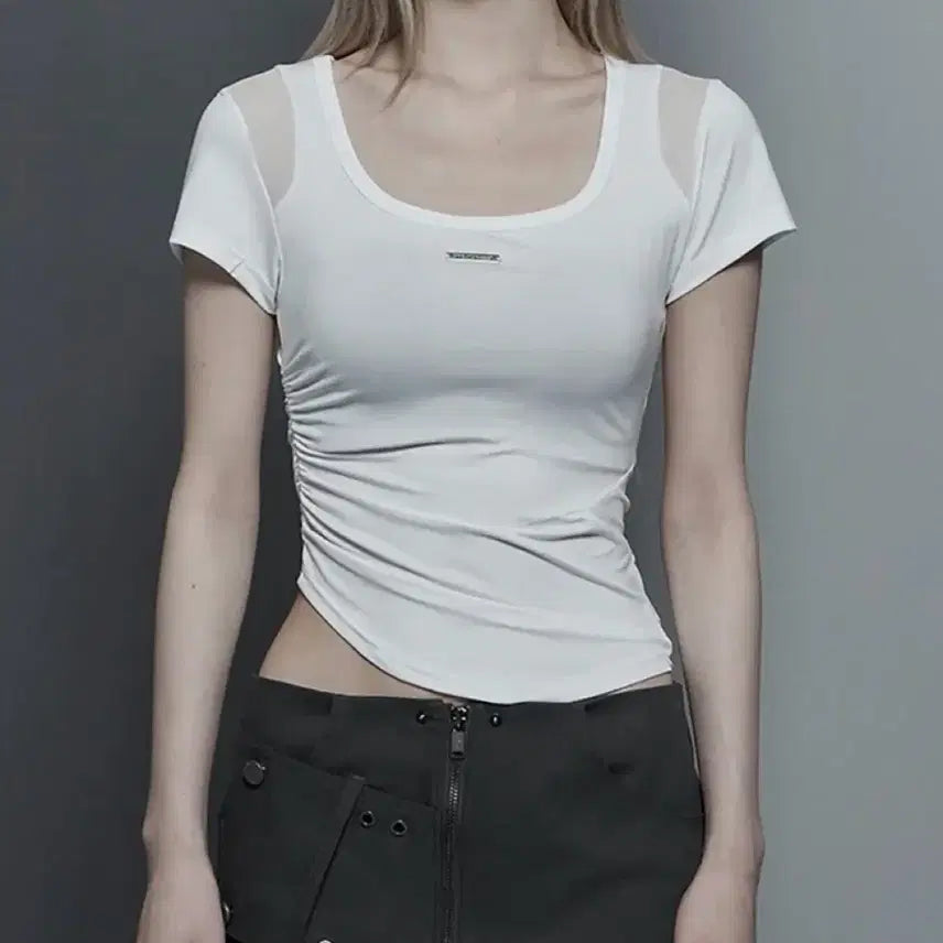 [BUNJANG] Ettoesom Modern Square Shirring T-Shirt White / 에트오소메 모던 스퀘어 셔링 티셔츠 화이트