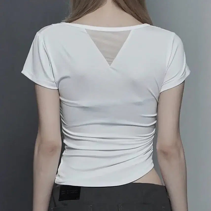 [BUNJANG] Ettoesom Modern Square Shirring T-Shirt White / 에트오소메 모던 스퀘어 셔링 티셔츠 화이트