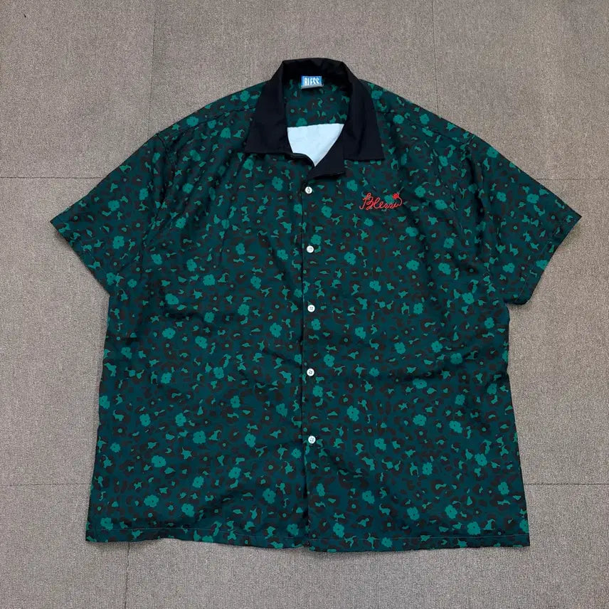 [BUNJANG] BLESS YOU ALL Flower Leopard Nylon Open Collar Shirt / BLESS YOU ALL usa 플라워 레오파드 니일론 오픈카라셔츠
