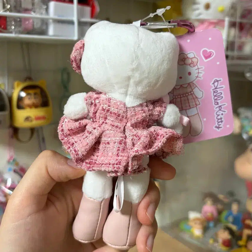 [BUNJANG] Hello Kitty Pink Tweed Dress Long Legs Doll Keychain / 헬로키티 핑크 트위드 원피스 롱다리 인형 키링