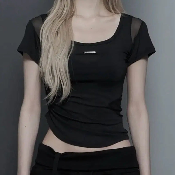 [BUNJANG] Etosose Modern Square Shirring T-shirt Black / 에트오소메 모던 스퀘어 셔링 티셔츠 블랙
