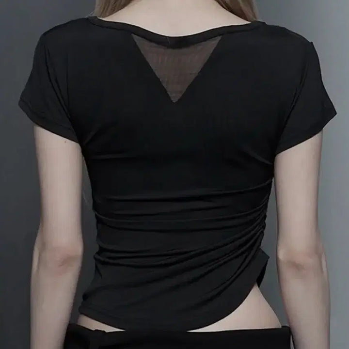 [BUNJANG] Etosose Modern Square Shirring T-shirt Black / 에트오소메 모던 스퀘어 셔링 티셔츠 블랙