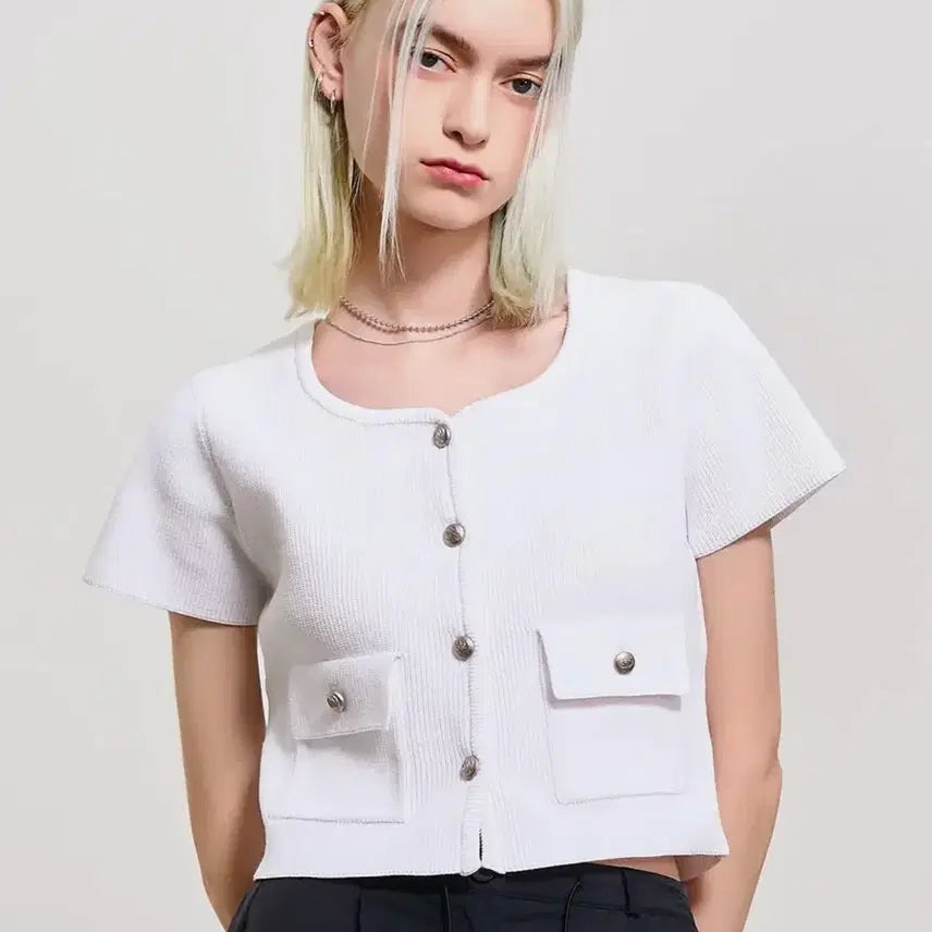 [BUNJANG] General Idea Airy Knit Short Sleeve Jacket / 제너럴 아이디어 에어리 니트 반팔 자켓 새제품