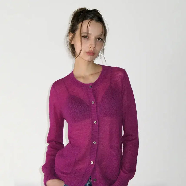 [BUNJANG] Sunburn Project Mohair Sheer Cardigan Magenta / 썬번프로젝트 모헤어 시어 가디건 마젠타