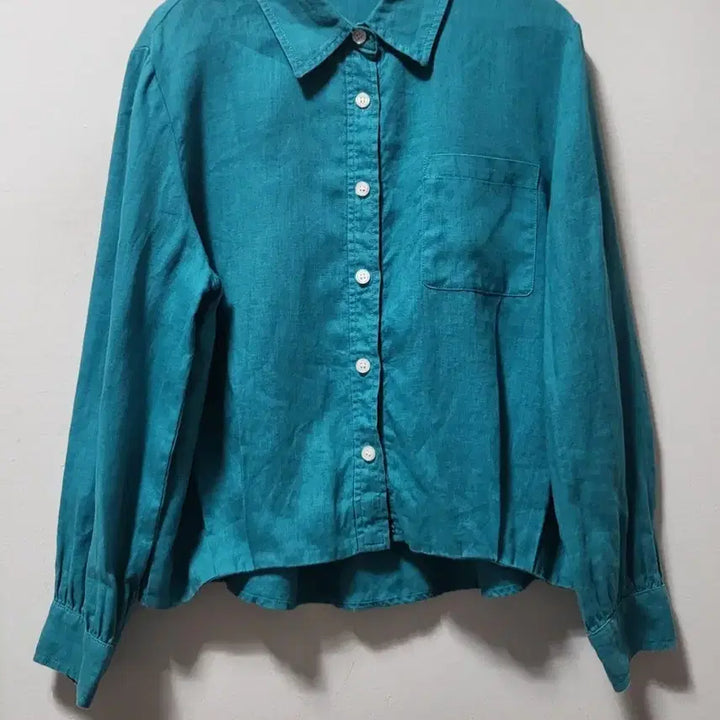 [BUNJANG] Mint Linen Long-Sleeve Blouse / 민트색 린넨 긴팔 블라우스