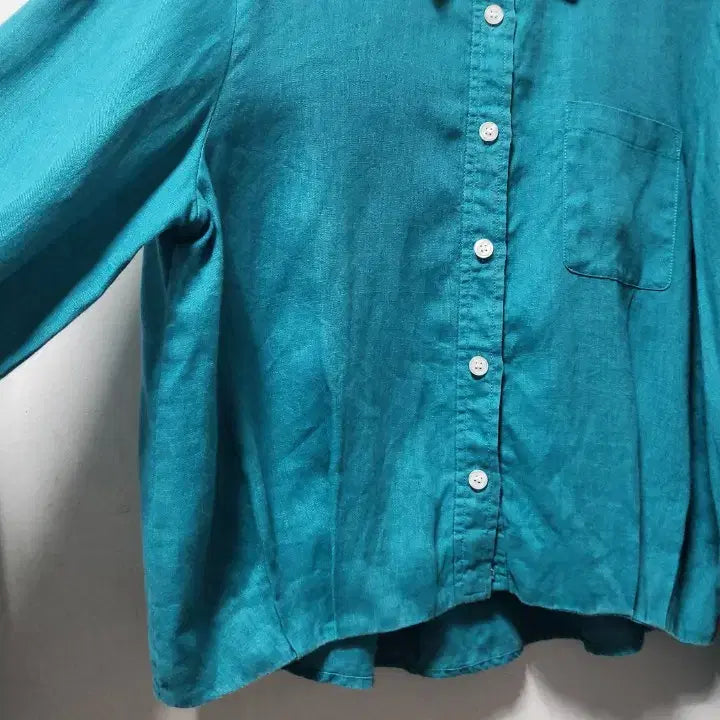 [BUNJANG] Mint Linen Long-Sleeve Blouse / 민트색 린넨 긴팔 블라우스