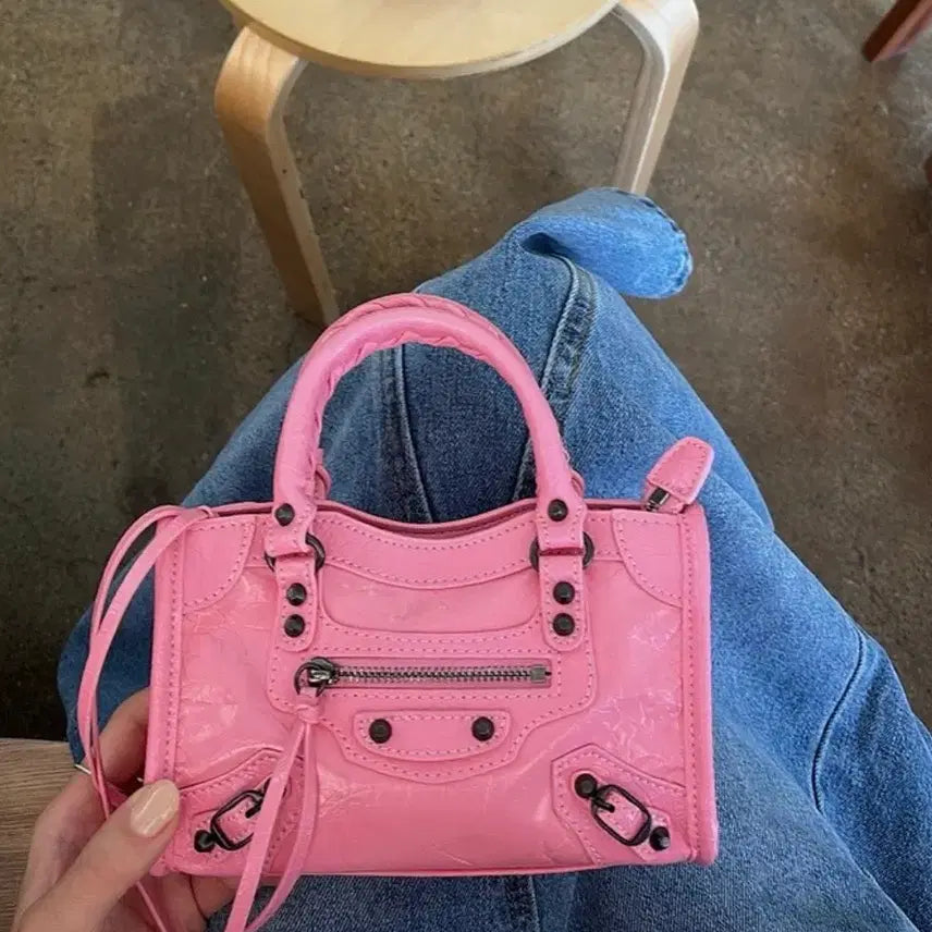 [BUNJANG] Genuine Leather Mini Bag - Pink / 소가죽 핑크 가방