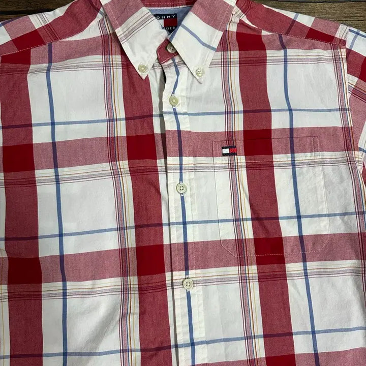 [BUNJANG] Tommy Hilfiger Red Check Cotton Short Sleeve Button-Down Shirt / 타미힐피거 체크 반팔 셔츠 95