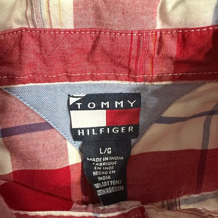 [BUNJANG] Tommy Hilfiger Red Check Cotton Short Sleeve Button-Down Shirt / 타미힐피거 체크 반팔 셔츠 95